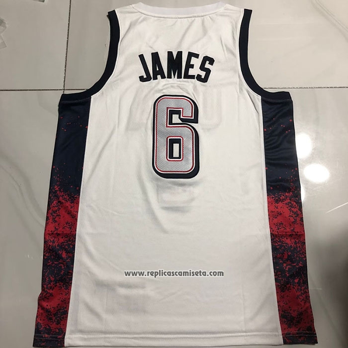 Camiseta USA 2024 LeBron James #6 Blanco